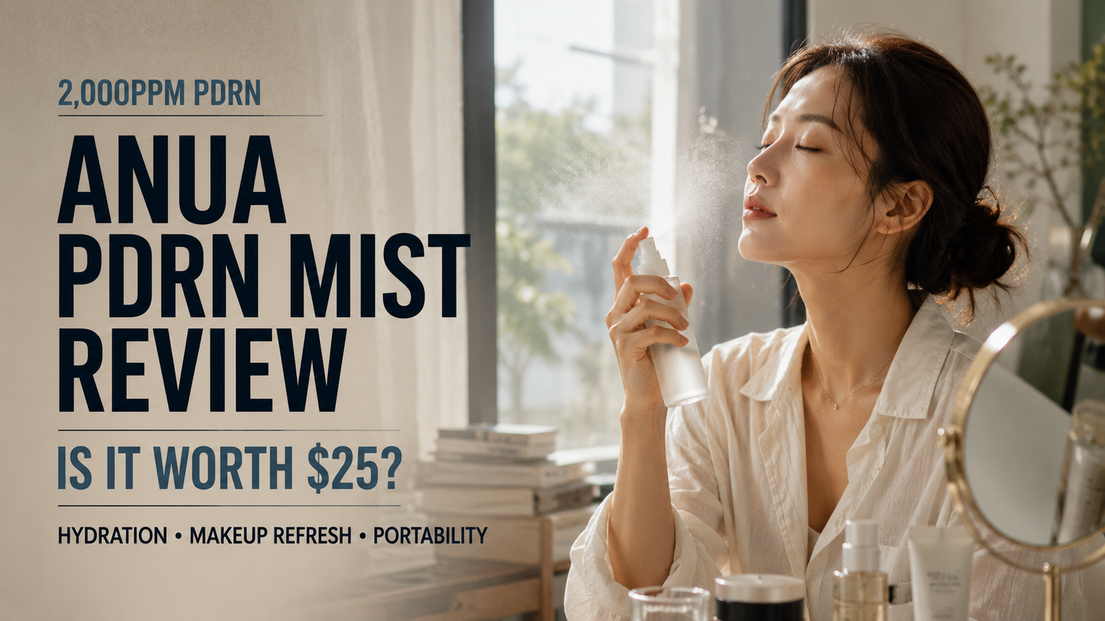 Anua PDRN mist review of the Collagen Glow Facial Serum Spray with 2,000ppm PDRN and makeup refresh use