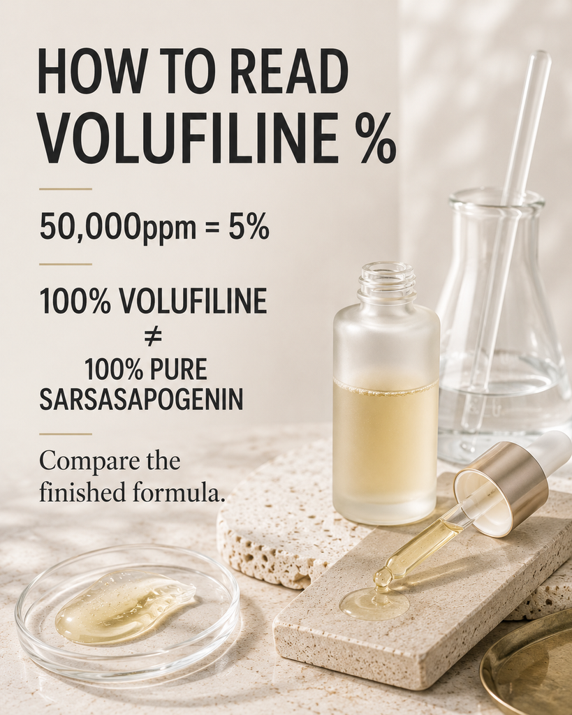 Guide to comparing Volufiline 5 percent 50,000 ppm and 100 percent product claims
