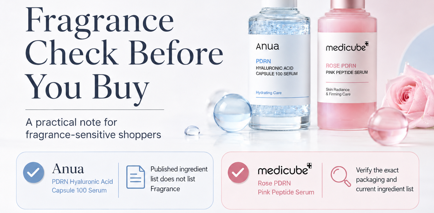 Medicube PDRN fragrance ingredient check for fragrance-sensitive skincare shoppers