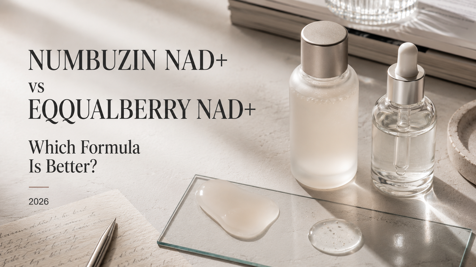 Editorial comparison of numbuzin NAD plus and EQQUALBERRY NAD plus skincare formulas