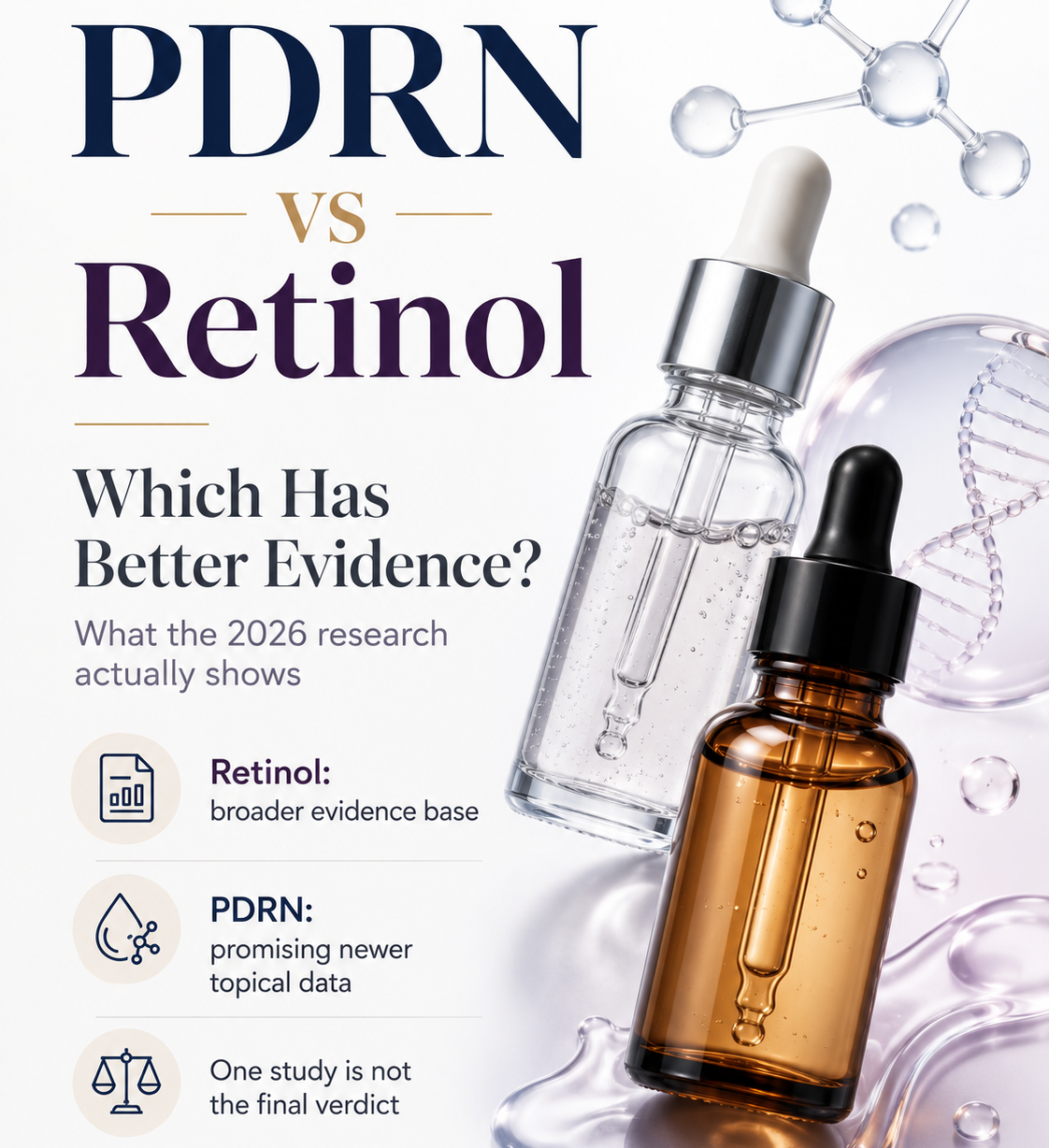 PDRN vs retinol comparison showing which has stronger skincare evidence