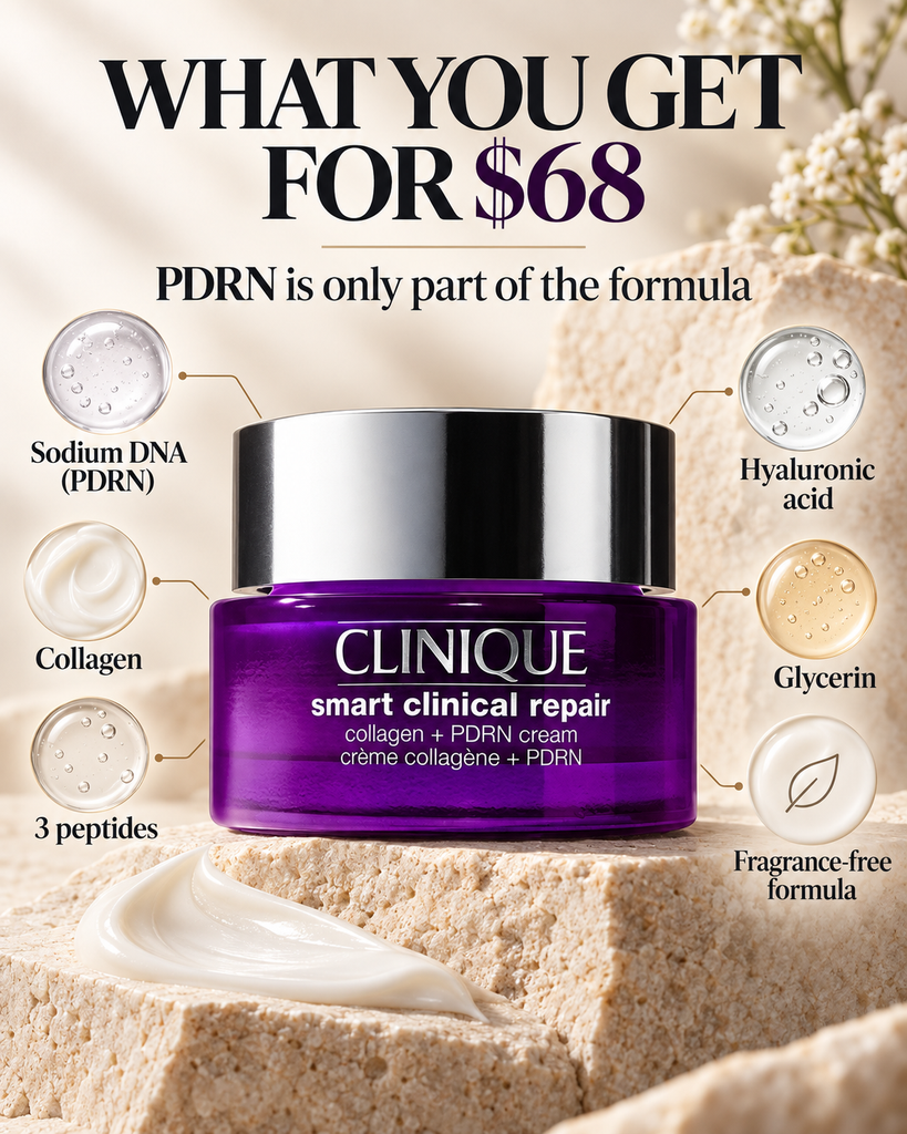 Clinique PDRN cream ingredients including Sodium DNA, collagen, peptides, glycerin and hyaluronic acid