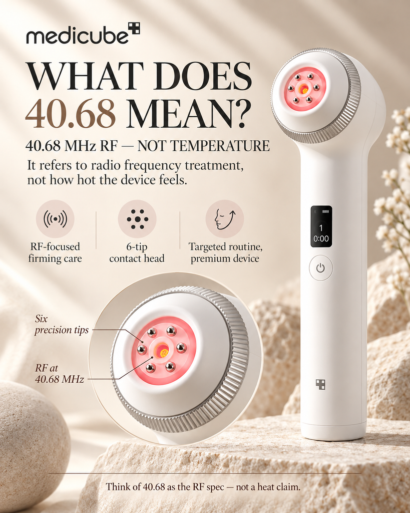 Medicube Ultra Tune 40.68 review explaining that 40.68 refers to MHz radiofrequency rather than temperature