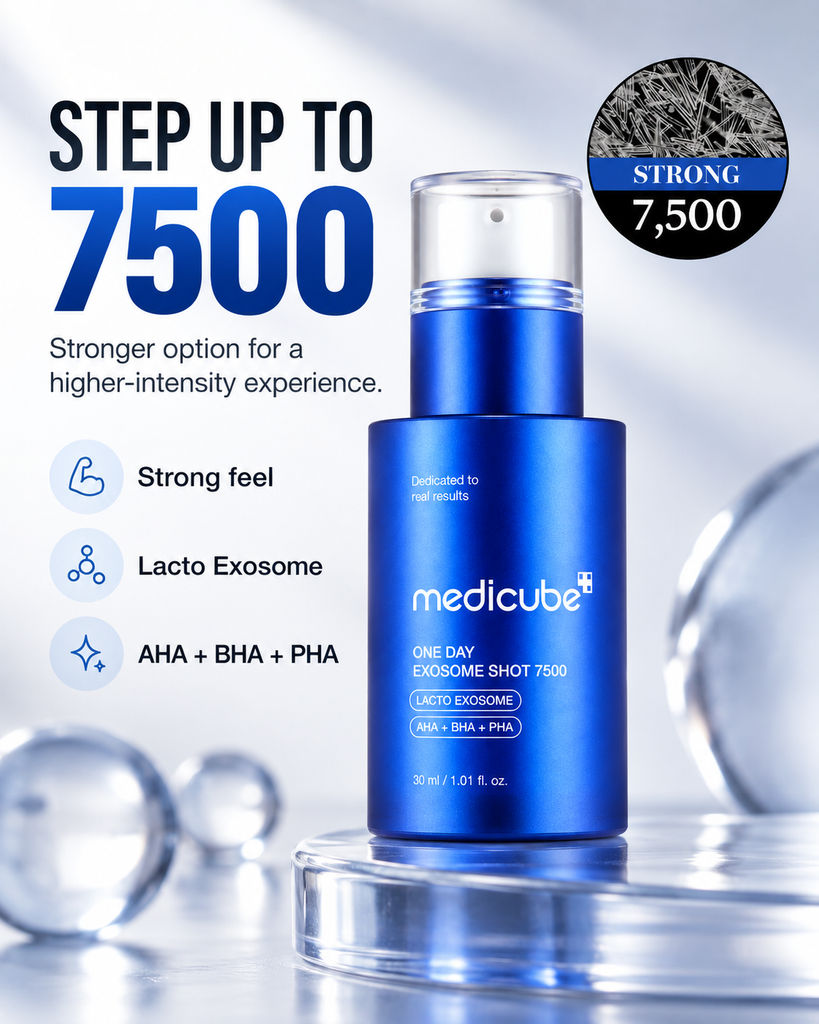 Medicube Exosome Shot 7500 stronger tier for a higher-intensity experience