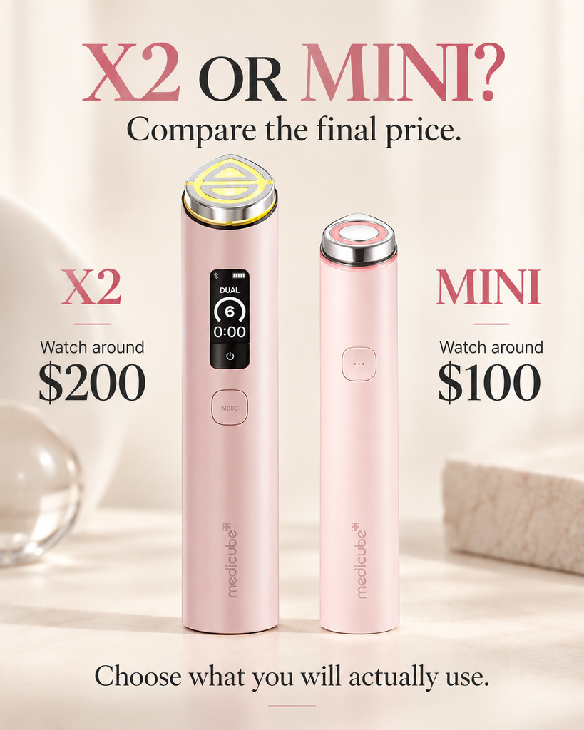 Medicube Booster Pro X2 and Mini Booster Pro Plus editorial price comparison